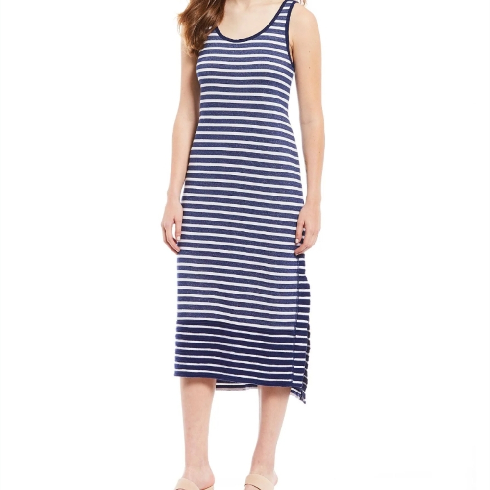 Tommy Bahama Villa Lines Striped Midi Dress Size Small Island Navy